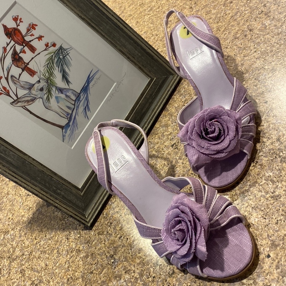 Impo Purple flower Heels Shoes 7 With Imperfections